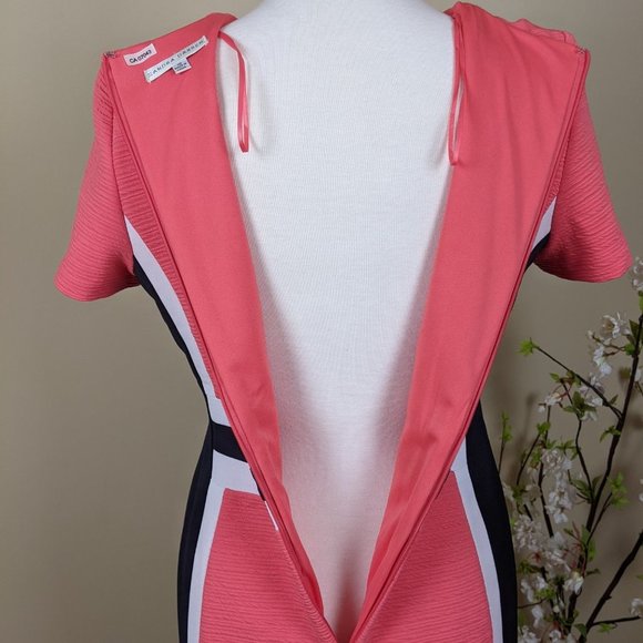 Sandra Darren Coral and Black Short Sleeve Midi Dress Size 10 - Picture 5 of 16